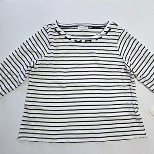NWT - Emily Daniels 3/4 Sleeve Boat Neck Stripe Top, 2X, Midnight Blue/White